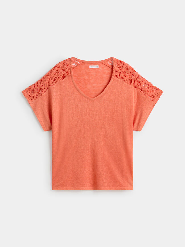 CAMISETA HOMBRO CROCHET naranja tangy