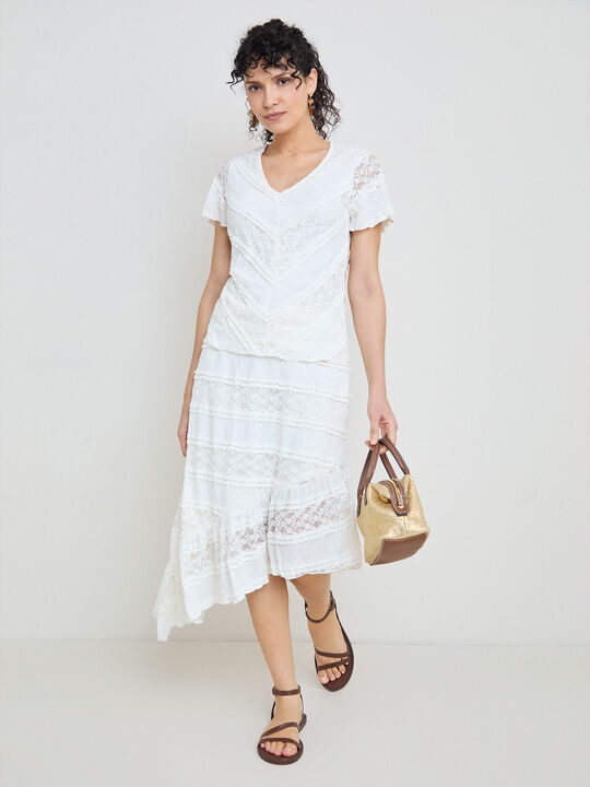 CAMISETA BLONDA ESCOTE PICO MGA VOLANTE Blanco Hueso image number null