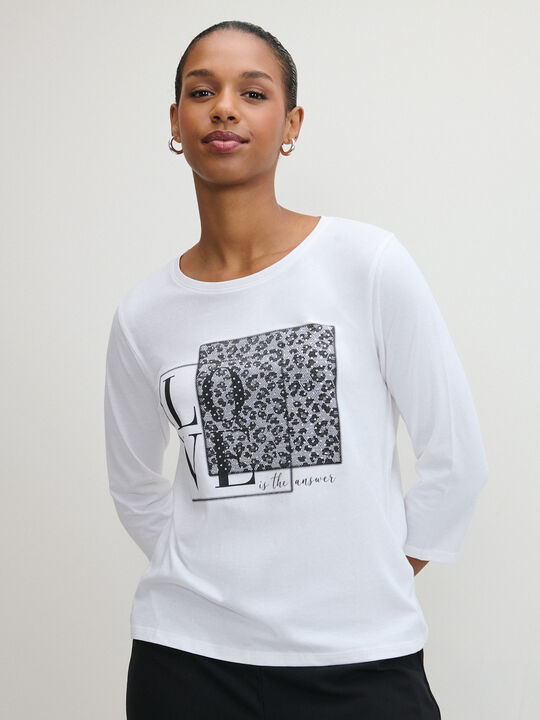 CAMISETA ENCAJE LEOPARDO Blanco Hueso image number null