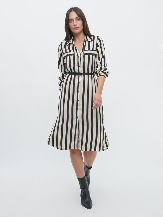 Vestido camisero satén Negro