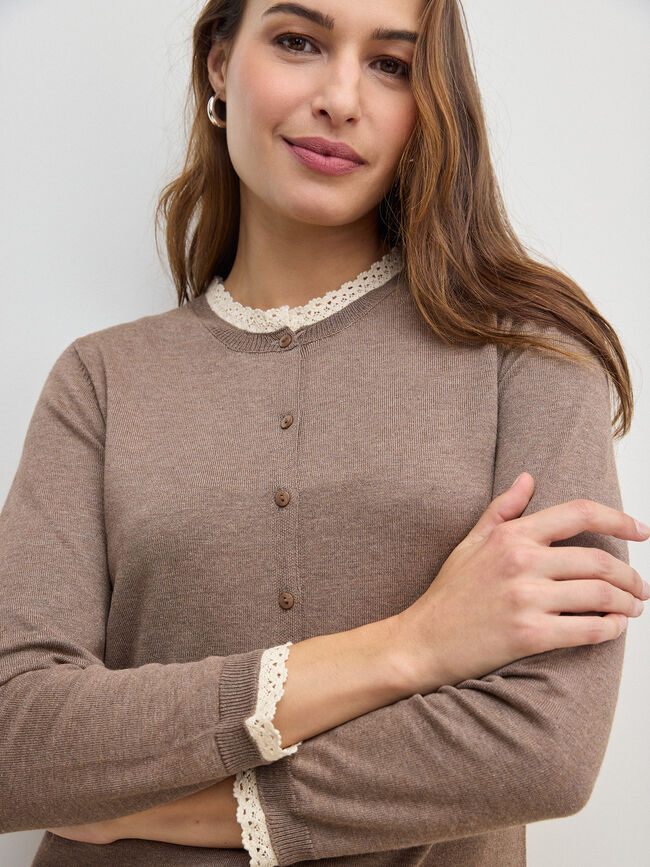CARDIGAN DETALLE PUNTILLA Topo