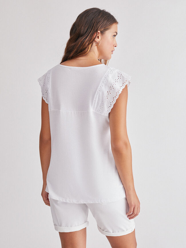 Camiseta tul y bordados 100% algodón Blanco Optico