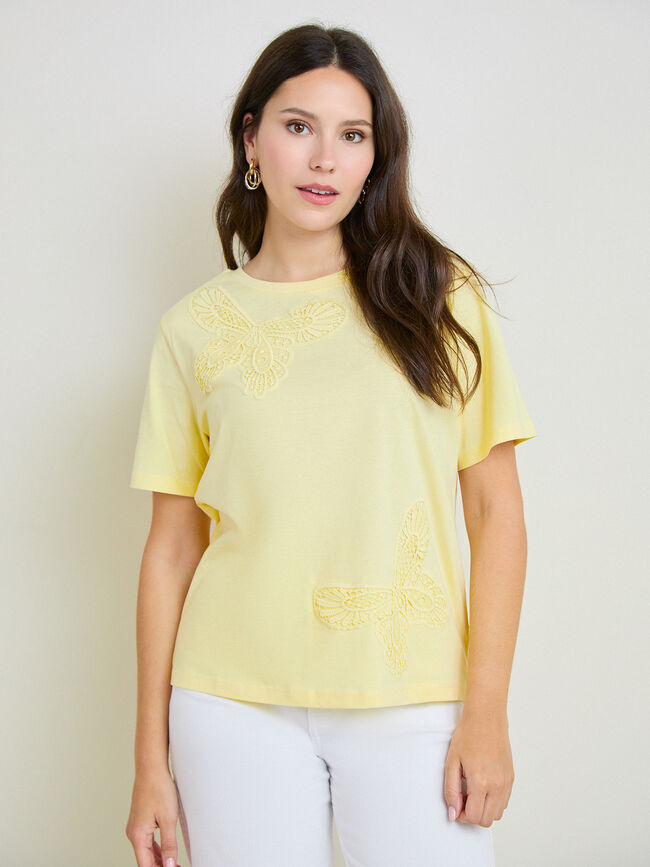 CAMISETA MARIPOSAS BORDADAS Amarillo Pastel