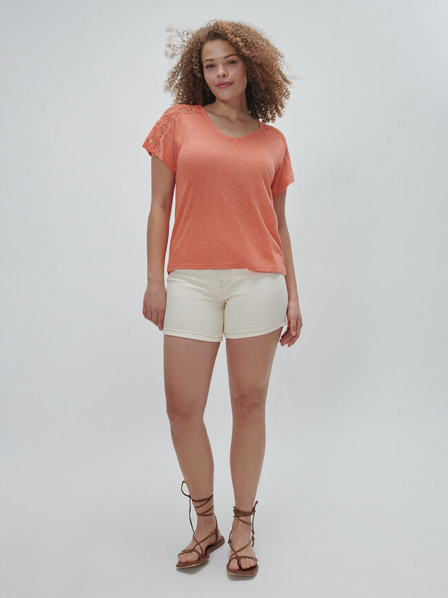 CAMISETA HOMBRO CROCHET naranja tangy