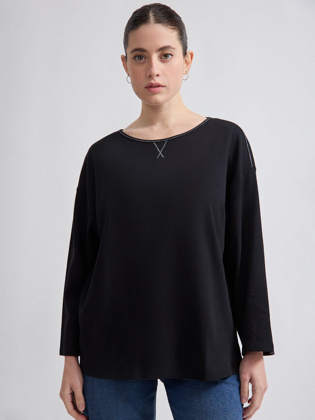 CAMISETA CUELLO BRILLO Negro