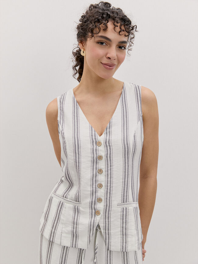 CHALECO BOTONES LARGO Crudo