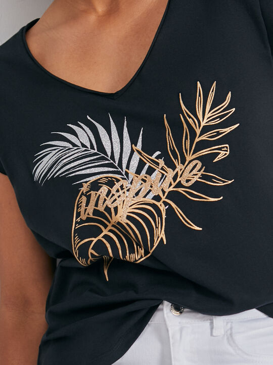 Camiseta algodón estampada Negro image number null