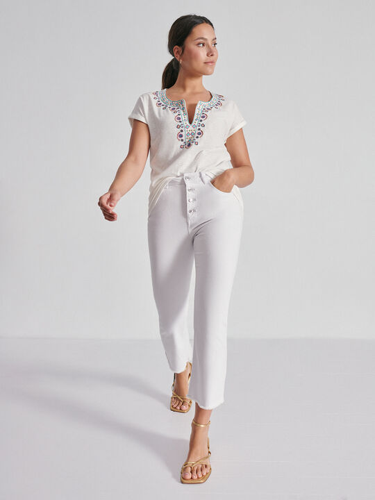 Camiseta algodón bordados Blanco Hueso image number null