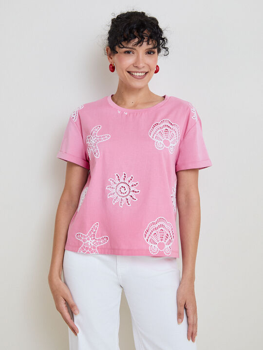 CAMISETA BORDADO rosa sugar image number null