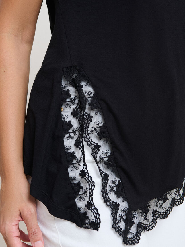 CAMISETA VISCOSA ENCAJE Negro