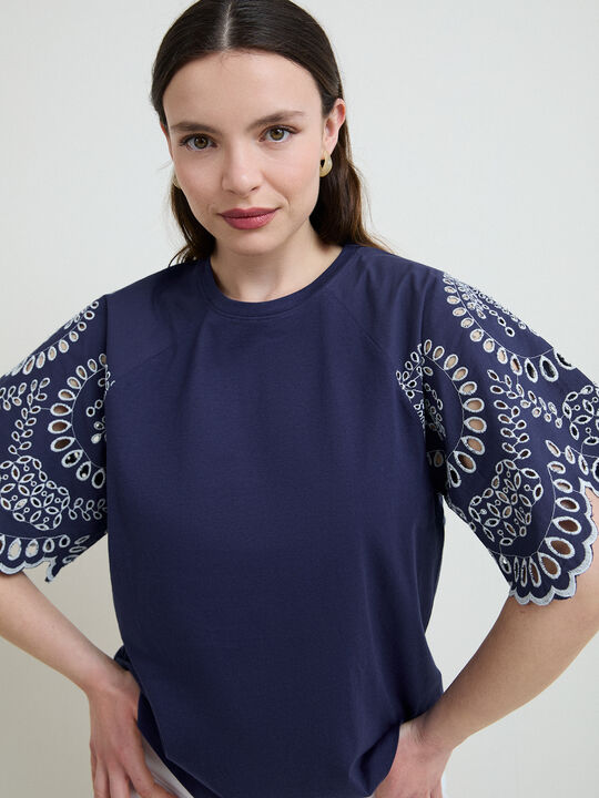 CAMISETA MANGA TROQUELADA Azul Noche image number null