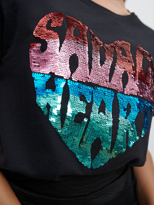 CAMISETA ALGODÓN LENTEJUELAS Negro image number null
