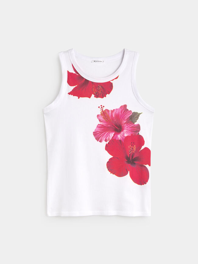 CAMISETA FLORES HIBISCUS Blanco Optico