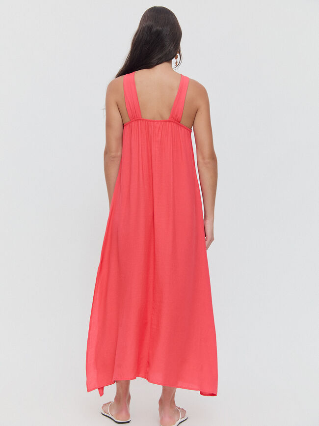 VESTIDO ESCOTE LÁGRIMA Coral salmon