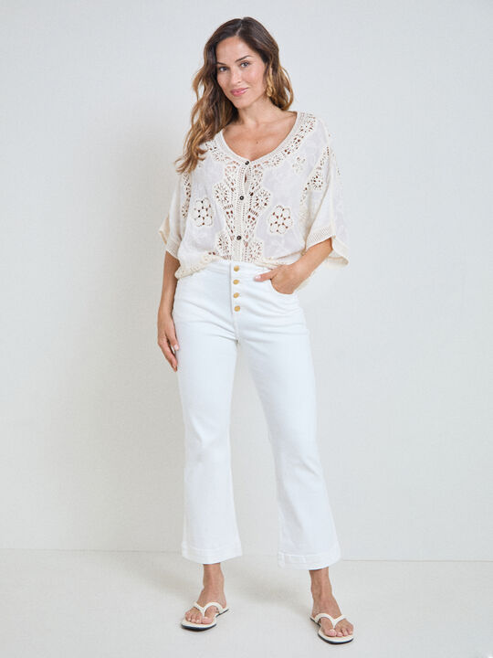 PANTALON DENIM ACAMPANADO Blanco Optico image number null