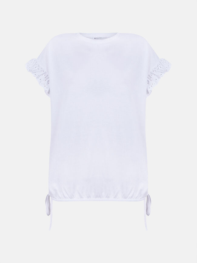 Camiseta detalle blonda 100% algodón Blanco Optico