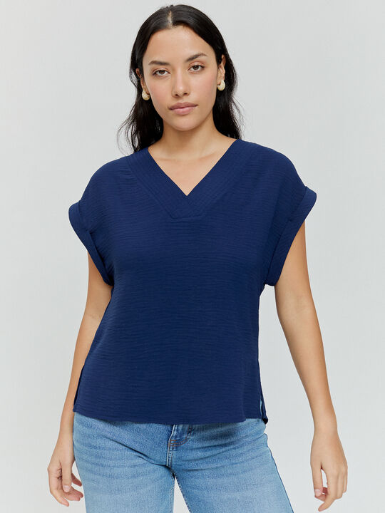 BLUSA ESCOTE PICO Azul Noche image number null