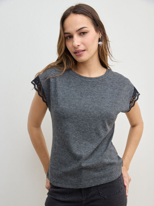 CAMISETA ENCAJE SISAS Gris Oscuro image number null