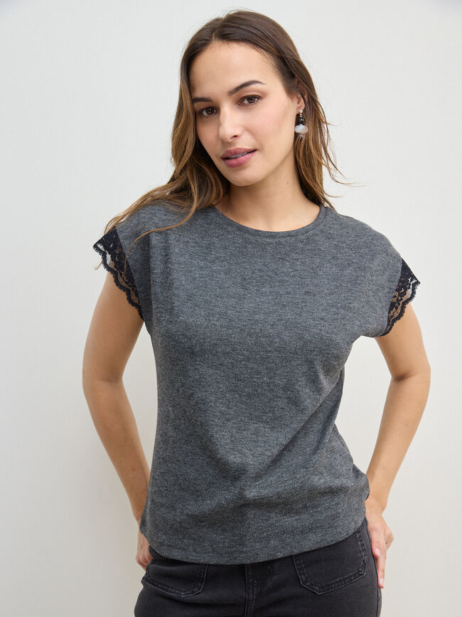 CAMISETA ENCAJE SISAS Gris Oscuro