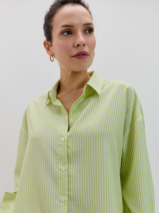 CAMISA RAYAS OVERSIZE Verde image number null