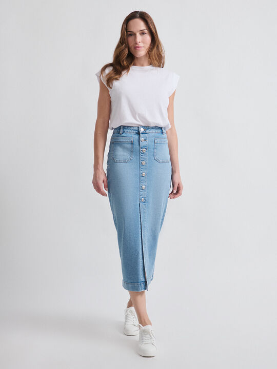 FALDA LARGA BOTONES Mid blue image number null