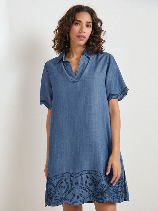 VESTIDO CORTO BORDADO Dark blue image number null