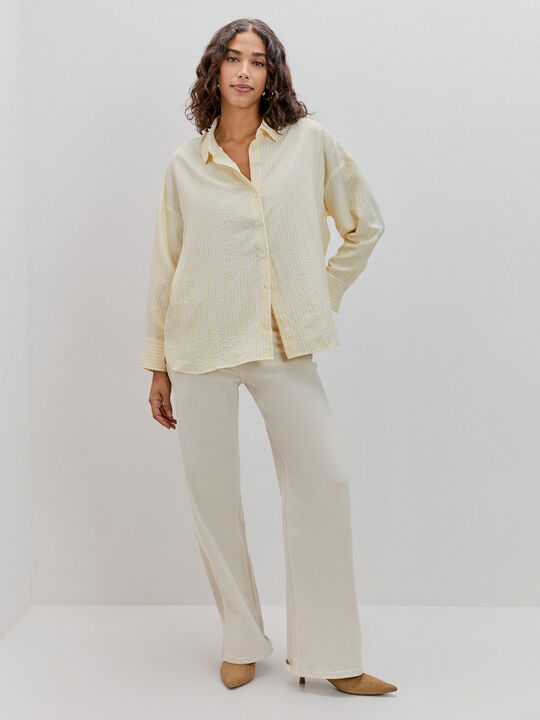 CAMISA RAYAS OVERSIZE Amarillo Pastel image number null