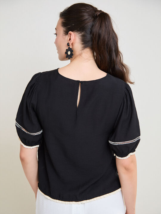 BLUSA BORDADOS CONTRASTE Negro image number null