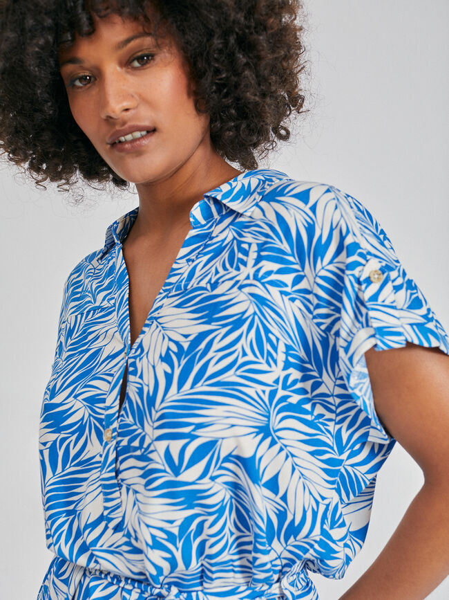 Vestido camisero estampado Azul Brillante