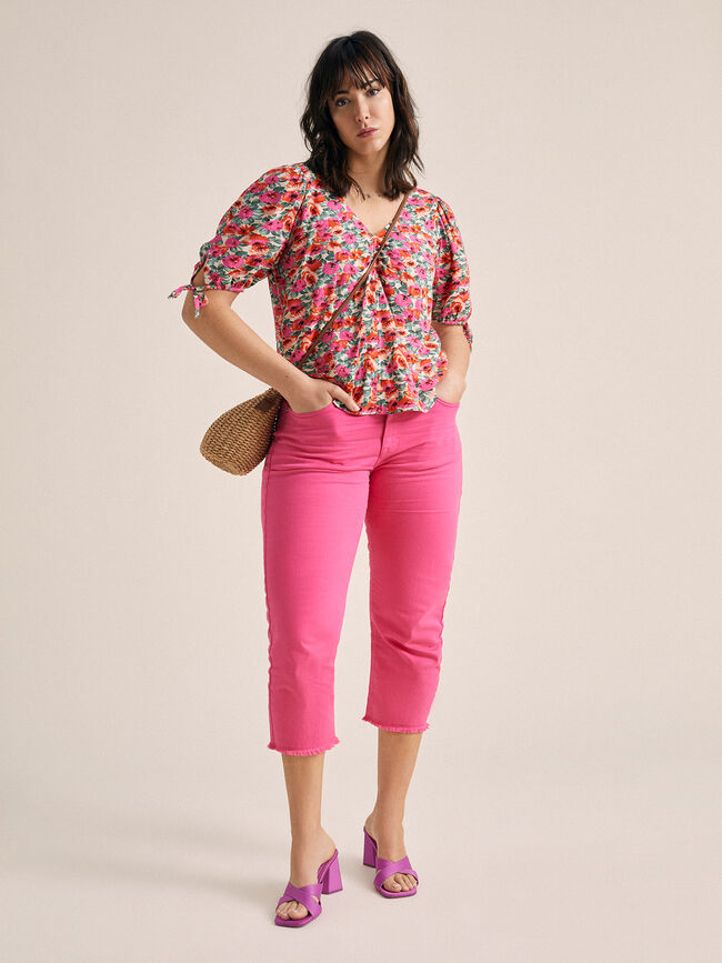 Blusa frunce escote Fucsia Claro
