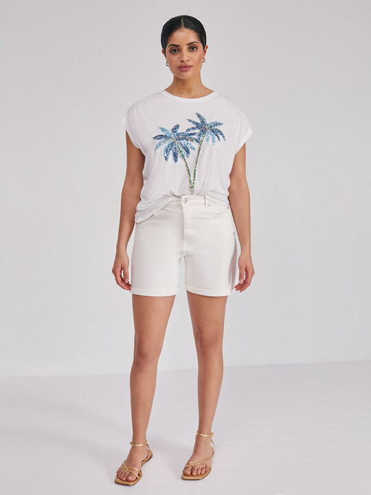 CAMISETA FLUIDA LENTEJUELAS Blanco Optico image number null