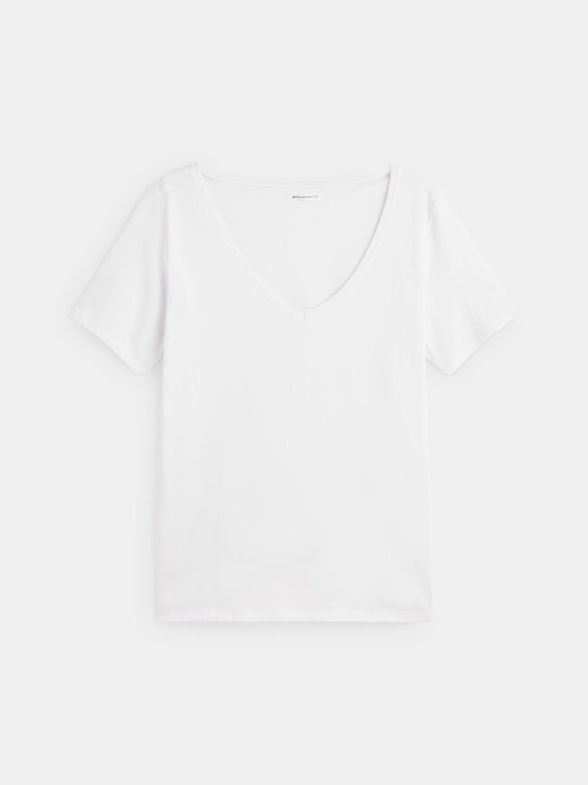 camiseta algodón cuello pico Blanco Optico