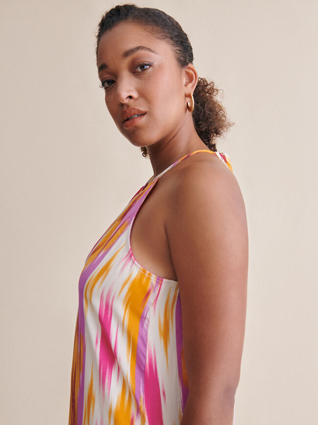 Vestido halter estampadO satén Crudo Claro
