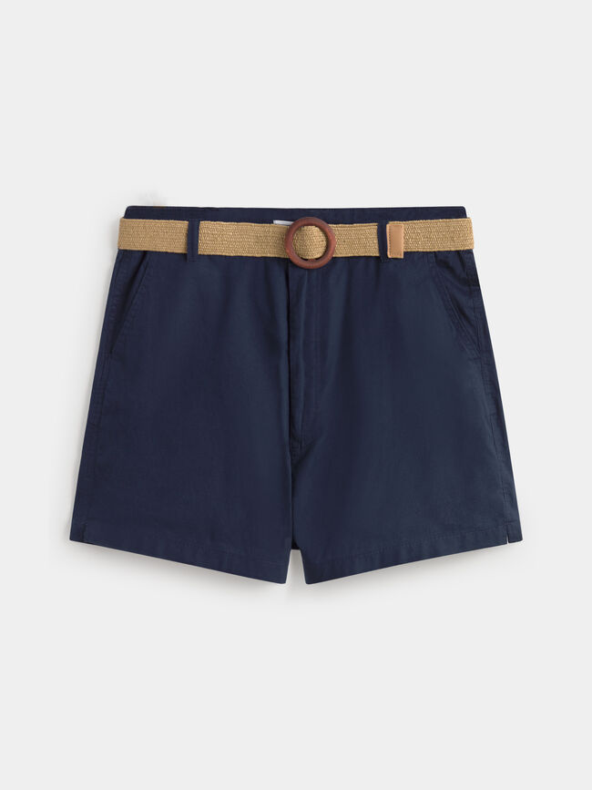 SHORT ALGODON CON CINTURÓN Azul Marino
