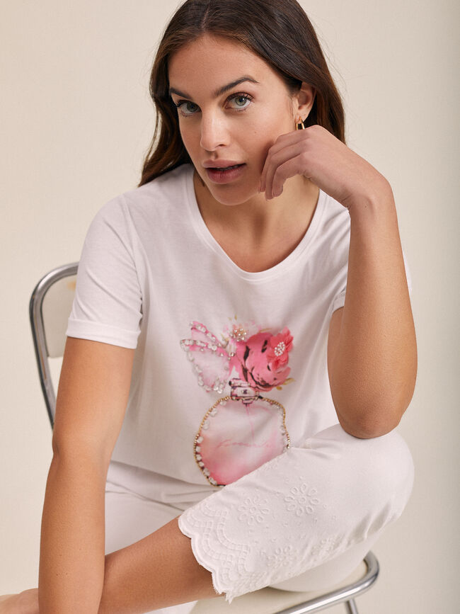 Camiseta 100% algodón detalle estampado Blanco Optico
