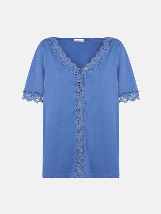 camiseta detalle bordado 100% algodón Azul Ceruleo