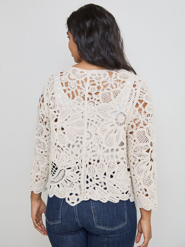 CARDIGAN FLORES CROCHET Crudo