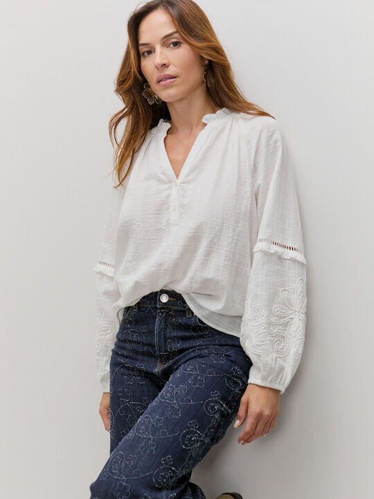 BLUSA MANGA BORDADA Crudo image number null