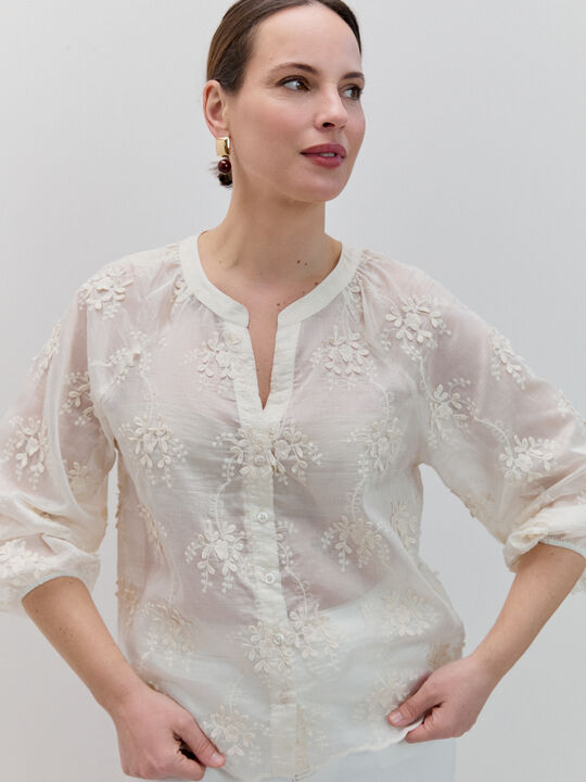 CAMISA FLOR 3D Beige image number null