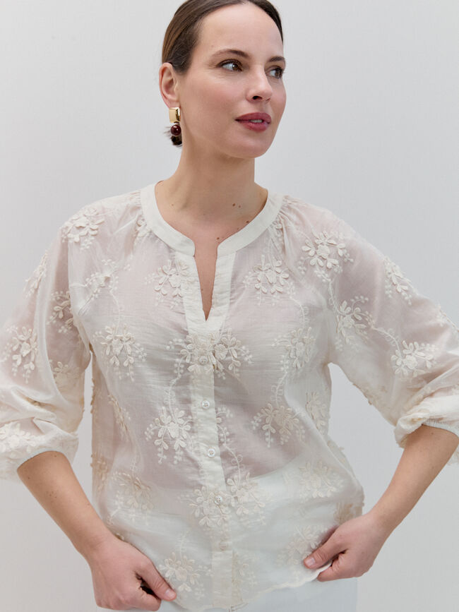 CAMISA FLOR 3D Beige