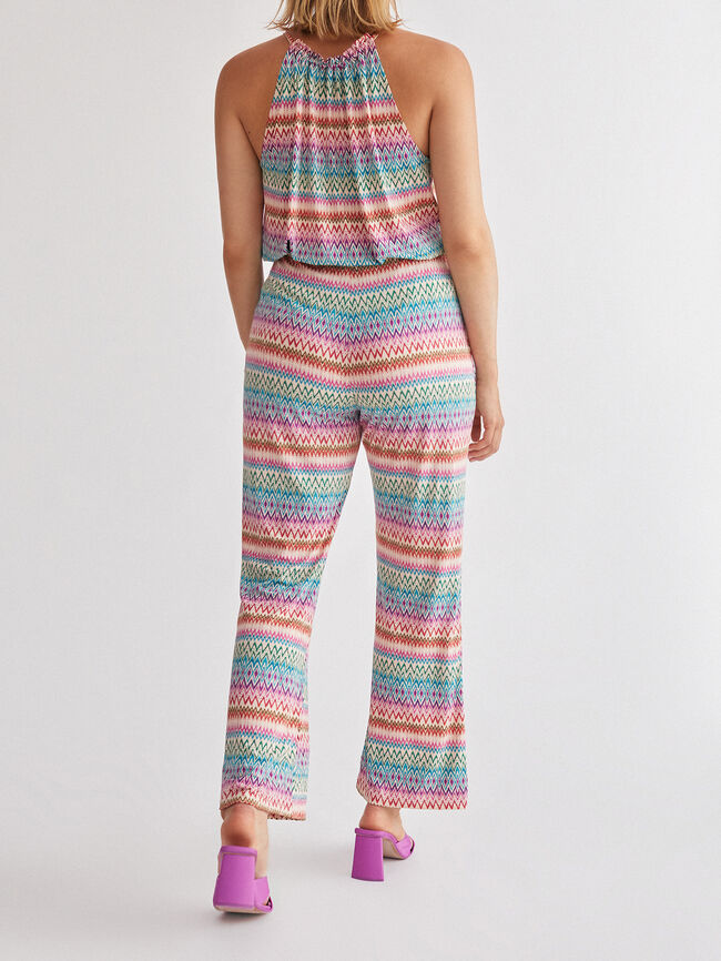 Pantalón flare estampado Blanco Hueso