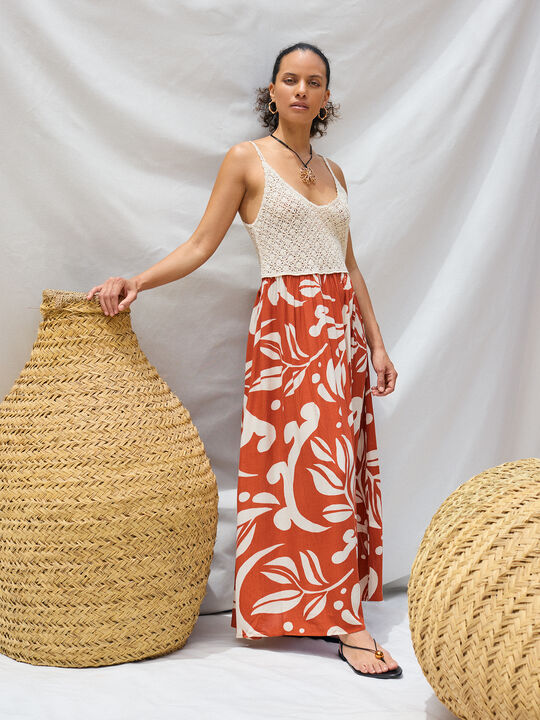 VESTIDO PECHERA CROCHET Beige image number null
