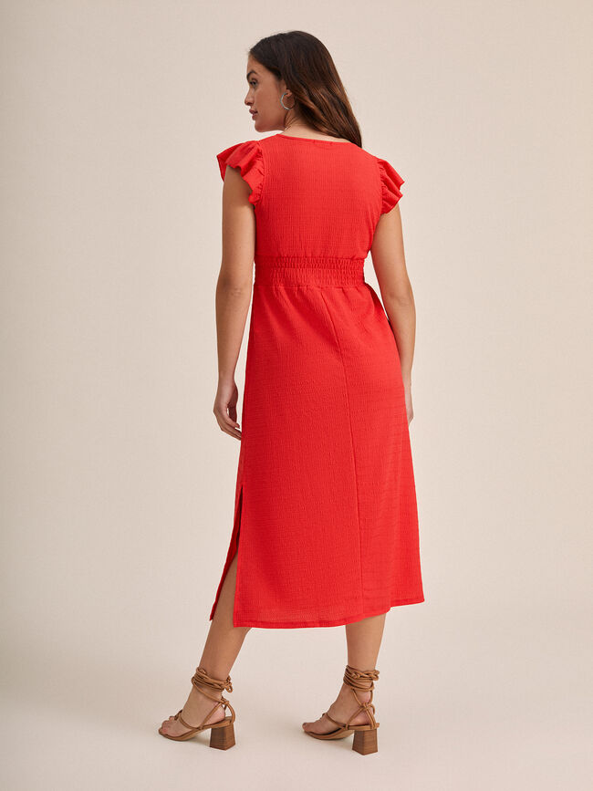 Vestido escote cruzado aberturas en bajo Coral