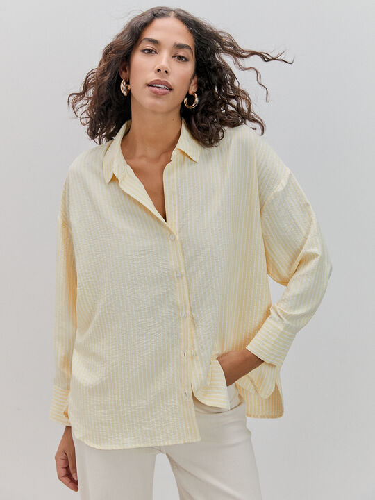 CAMISA RAYAS OVERSIZE Amarillo Pastel image number null