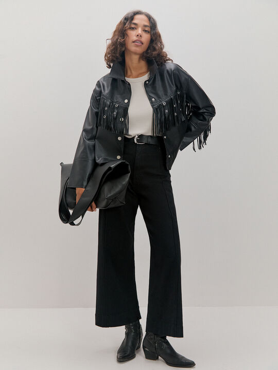 CHAQUETA FLUIDA FLECOS Negro image number null