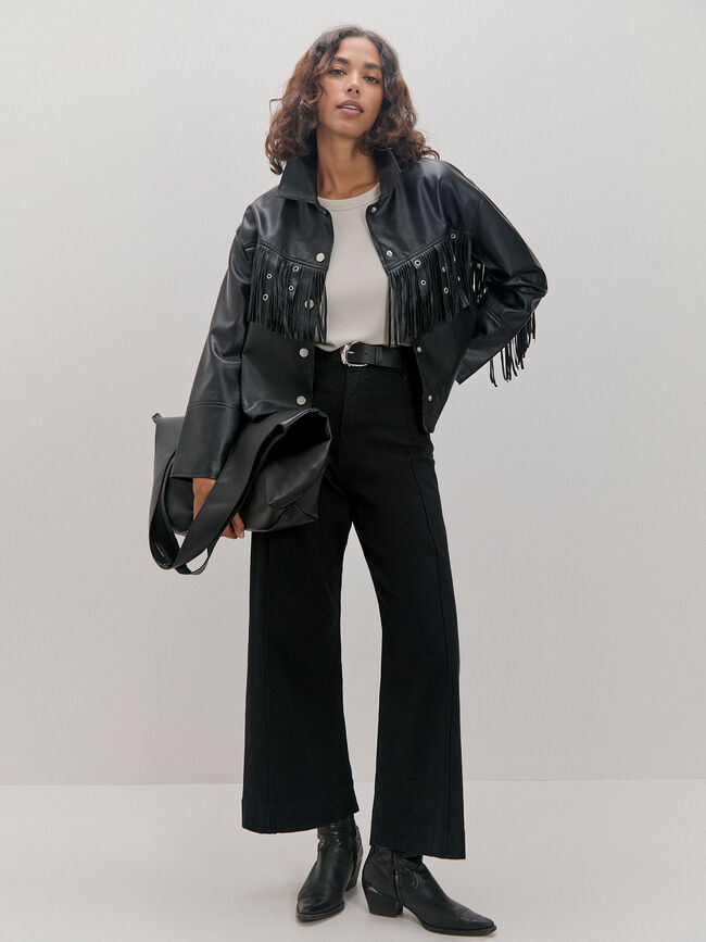 CHAQUETA FLUIDA FLECOS Negro