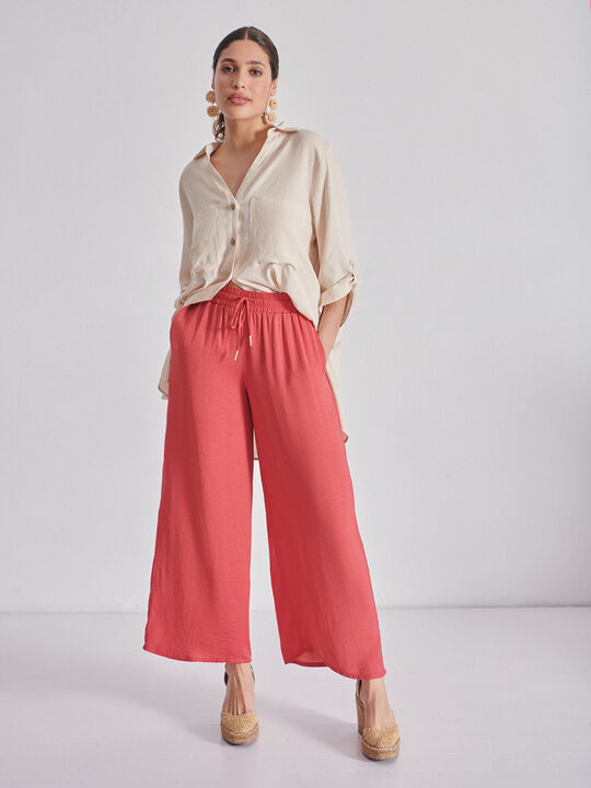 Pantalón culotte satinado Rojo Oscuro image number null