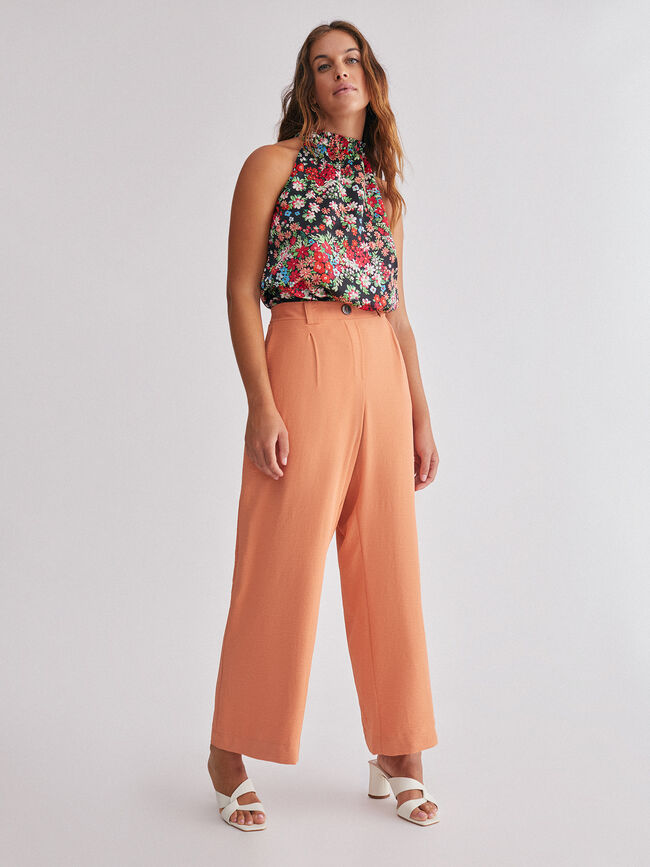 Top volante escote estampado Negro