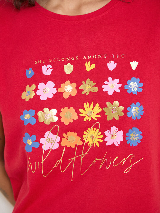 CAMISETA FLORES COLORES Rojo image number null