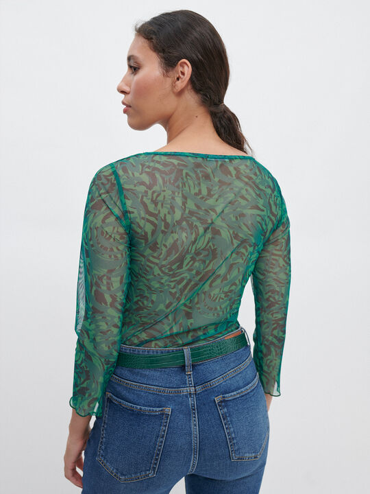 CAMISETA TUL ESTAMPADO Verde oscuro image number null
